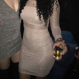 Nude glittery rose gold long sleeve dress